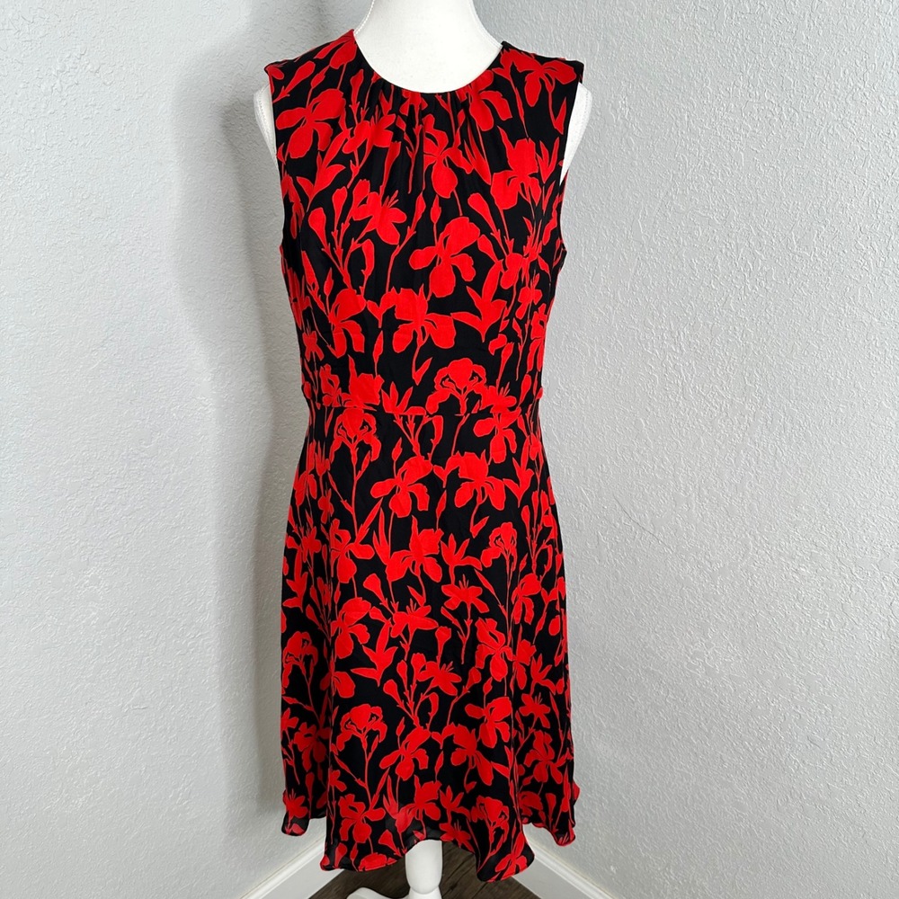 Milly Anna black and red floral‎ print A-line dress Women's size 8